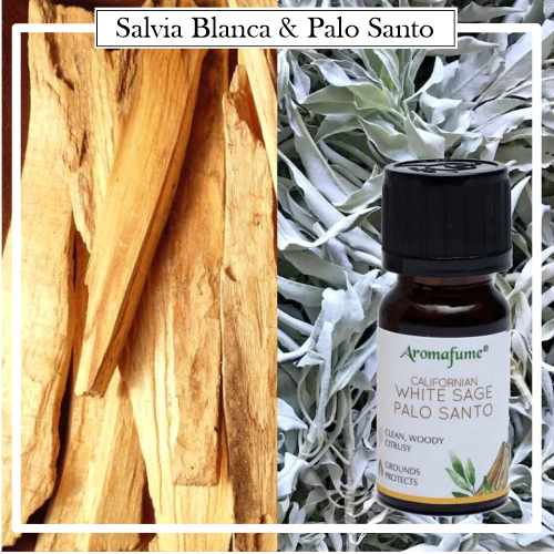 Aceite Esencial Sinergia 100% Natural Salvia Blanca & Palo Santo. Mezcla de aceites esenciales ofrece todos los beneficios de la difuminación, pero sin el humo