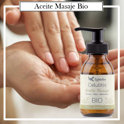 Aceite de Masaje Natural 100 % BIO Ecológico Celulitis. La concentración de las esencias extraídas de la madre naturaleza para un trabajo corporal.