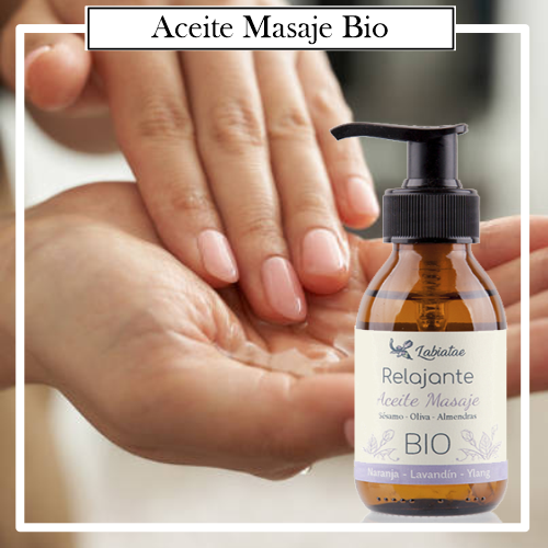 Aceite de Masaje Natural 100 % BIO Ecológico Relajante. La concentración de las esencias extraídas de la madre naturaleza para un trabajo corporal.