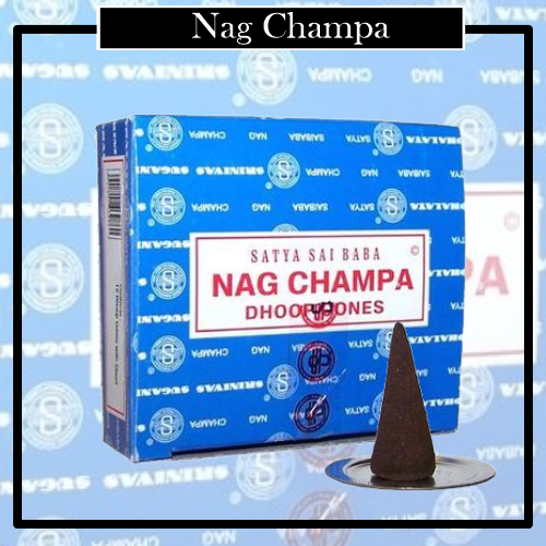 Incienso Cono Agarbatti Satya Nag Champa. Este aroma tan característico fue creado en monasterios hindús y budistas de la India y Nepal. Inconfundible.