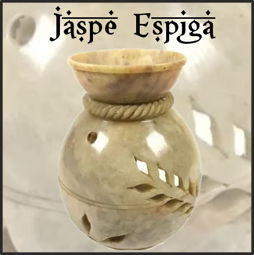 Lamparilla Quemador de Esencias Piedra Jaspe Espiga. IDEAL para el uso en combustión de aceites esenciales y ceras aromáticas naturales. AROMATERAPIA