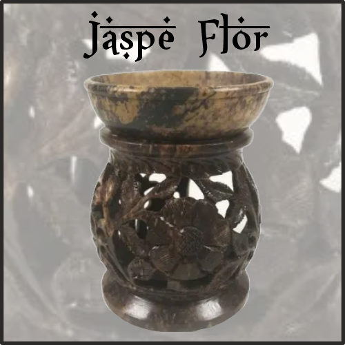 Lamparilla Quemador de Esencias Piedra Jaspe Flor. IDEAL para el uso en combustión de aceites esenciales y ceras aromáticas naturales. AROMATERAPIA