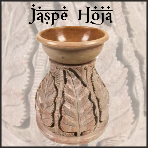 Lamparilla Quemador de Esencias Piedra Jaspe Hoja. IDEAL para el uso en combustión de aceites esenciales y ceras aromáticas naturales. AROMATERAPIA