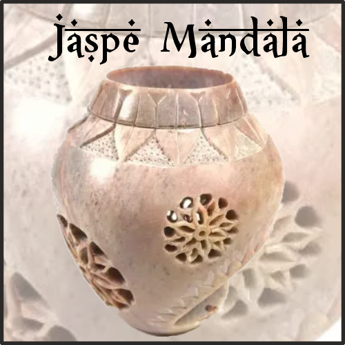 Lamparilla Quemador de Esencias Piedra Jaspe Mándala. IDEAL para el uso en combustión de aceites esenciales y ceras aromáticas naturales. AROMATERAPIA