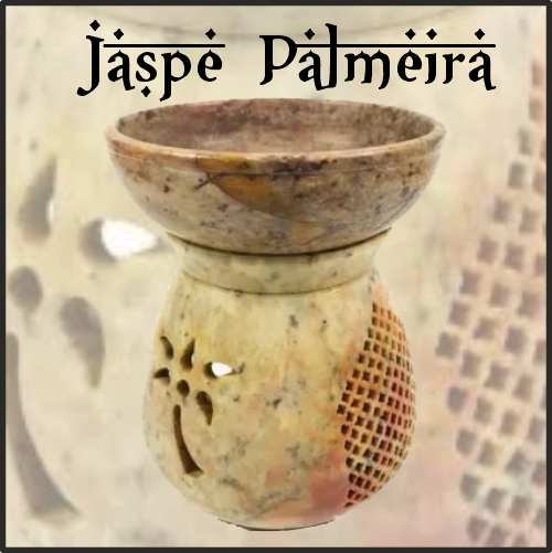 Lamparilla Quemador de Esencias Piedra Jaspe Palmeira. IDEAL para el uso en combustión de aceites esenciales y ceras aromáticas naturales. AROMATERAPIA