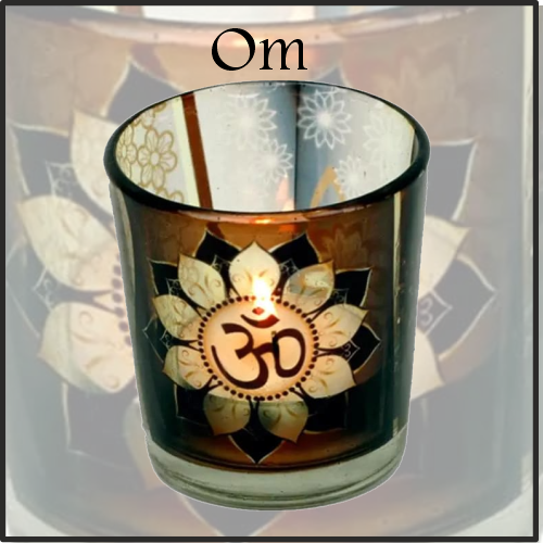 Portavela Artesanal Cristal Om. Adecuado para el encendido de velas votivas y velas de té. Elegantes y muy decorativos para nuestro hogar.