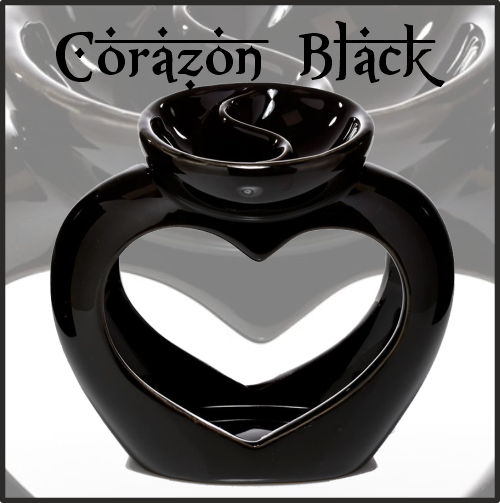 Lamparilla Quemador de Esencias Cerámica Corazón Black. IDEAL para el uso en combustión de aceites esenciales y ceras aromáticas naturales. AROMATERAPIA