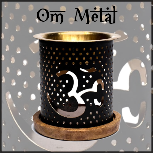 Lamparilla Quemador de Esencias Om Metal. IDEAL para el uso en combustión de aceites esenciales y ceras aromáticas naturales. AROMATERAPIA