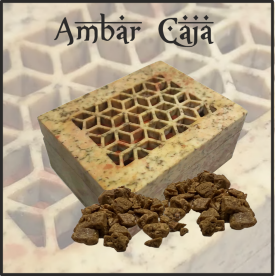 Caja piedra natural de Jaspe, con un contenido de resinas naturales de Ámbar, ideales para el descanso y la aromaterapia. Un producto para la Salud.