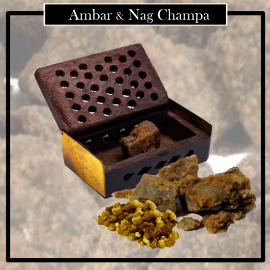 Resina Ámbar & Nagchampa. Caja de Madera Tallada. Perfume solido para ambientar nuestras estancias y estimular nuestros estados emocionales. MUY INTERESANTE.