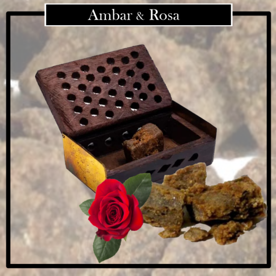 Resina Ámbar & Rosa. Caja de Madera Tallada. Perfume solido para ambientar nuestras estancias y estimular nuestros estados emocionales.. MUY INTERESANTE